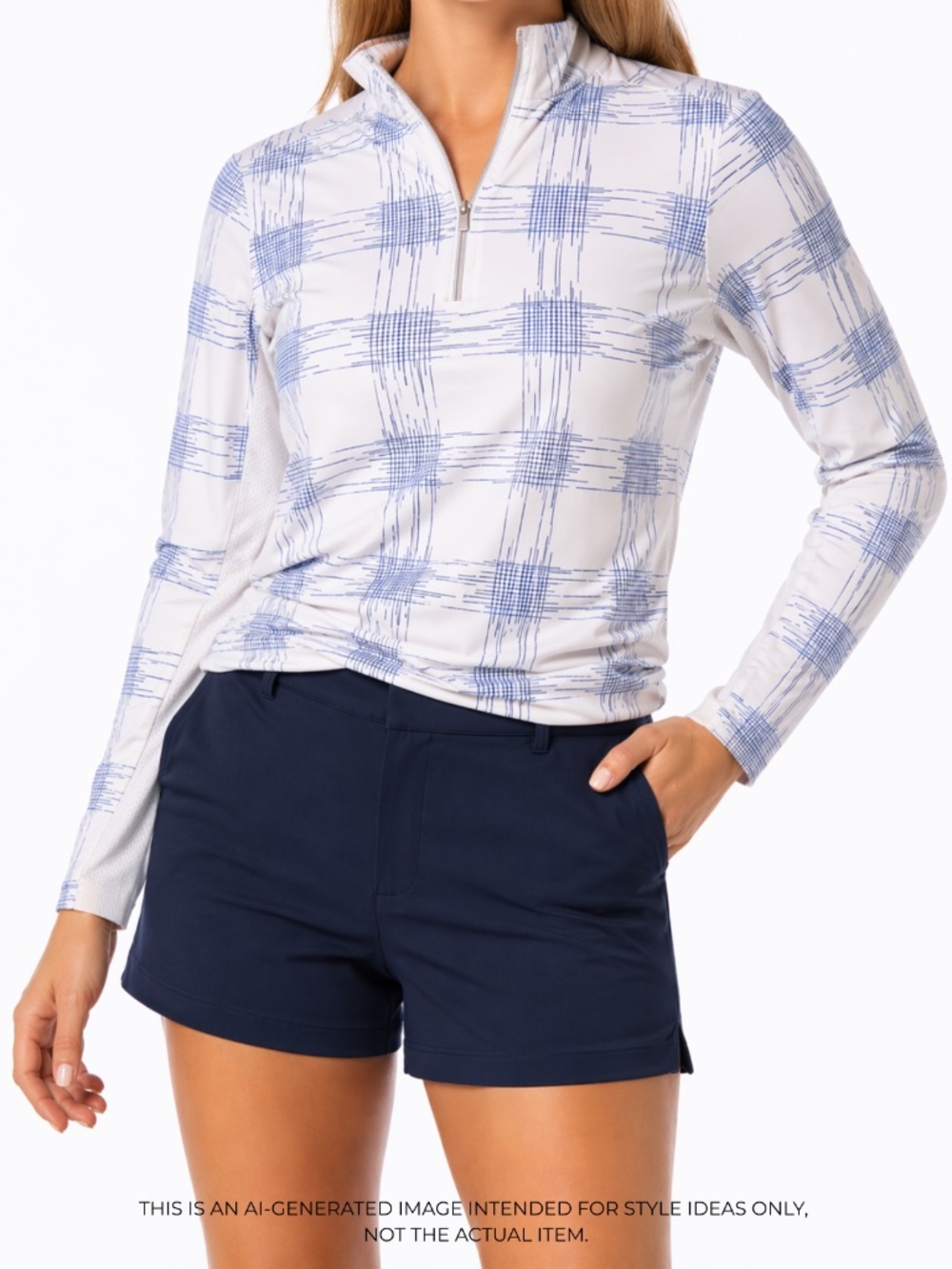 SanSoleil UPF 50 Pullover XS Blue Plaid 1/4 Zip Performance Golf Tennis Top - Picture 2 of 9